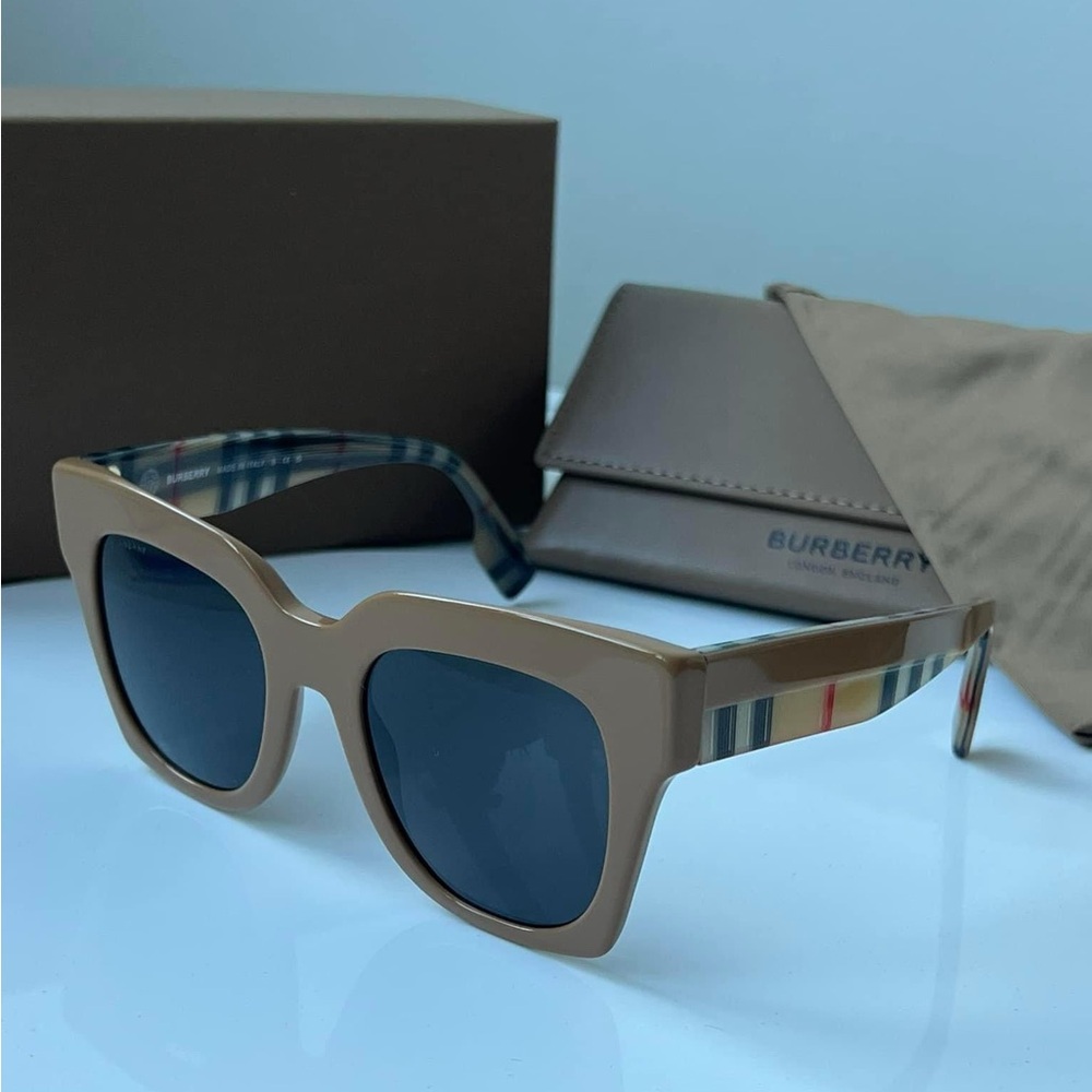 BURBERRY AUTHENTIC BE4364 Kitty Nude Beige Checked Print Square Sunglasses